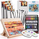 koseibal Acrylic Art Set with 18 Acrylic Paints, 8 Brushes, 4 Stretched Canvas, 1Wooden Easel, Etc, Premium Painting Supplies Kit for Students, Artists Kids, Adults, and Beginner.