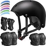 Kids Bike Helmet Set, Adjustable Helmet for Ages 3-10 Year Boys Girls, Pad Set with Knee and Elbow Pads for Bike, Roller, Skating, Scooter, Longboard and More Sports