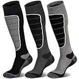 Merino Wool Cold Weather Ski Socks for Snowboarding, Snow, Winter - Thermal Knee-High Warm Socks for Hunting, Outdoor Sports (3 Pairs, Black Grey Grey, X-Large)