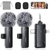 PGDLOF 3 in 1 Wireless Mini Microphone for iPhone Android Phone Camera: Lavalier Lapel Mic for Video Recording - Noise Cancelling Clip on Shirt Microphones for Tiktok YouTube Podcast Vlogging
