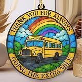 School Bus Driver Suncatcher Gift – Stained Glass Style Rainbow Window Hanging – Thank You for Always Going The Extra Mile – Appreciation Gift for Bus Drivers, End of Year or Retirement (Sun-17)