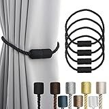 Porlau 4 Pack Strong Magnetic Curtain Tiebacks Outdoor Elegant Decorative Tie Backs Modern Rope Tiebacks for Drapes Window Curtain Holdbacks for Draperies- Black