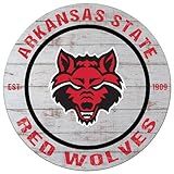 KH Sports Fan Arkansas State Red Wolves Weathered Circle Sign, 20x20 Inches, Red Wolves Decor for Dorm Room, Bedroom, Fan Cave, Living Room; Display Your Team Spirit with This Unique Arkansas State Red Wolves Wall Art