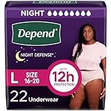 Depend Night Defense Adult Diapers, Incontinence & Postpartum Bladder Leak Underwear for Women, Disposable, Overnight, Large, Blush, 22 Count, Packaging May Vary