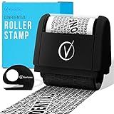 Vantamo Identity Theft Protection Roller Stamp for Hiding Sensitive Information, Wide Confidential Stamp with Box Cutter, Security Stamp Roller for Identity Theft Prevention, Black