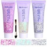 Body Glitter Face Glitter Gel: Singer Concerts Disco Festival Rave Accessories Face Glitter Makeup 150ml Chunky Sequins Mermaid Face Body Hair Glitter Gel (White&Silver&Pink)