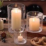 NITIME Hurricane Candle Holder Set of 3 Clear Candle Holders for Pillar Candles, Seeded Bubbles Glass Candle Holder for table centerpiece, Glass Cylinder Vases for Home, Patio and Wedding 8"4.7"3.5"H
