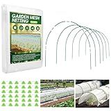 Garden Netting Kit for Raised Beds, 10x30FT Ultra Fine Mesh Netting＆ 6 Sets of 8FT Fiberglass Garden Hoops, Bird Barrier Protection Net Vegetable Plant Cover Fruit Flowers Row Cover
