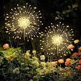 GIGALUMI 2 Pack Solar Firework Lights Outdoor, Garden Decor, Warm White