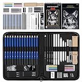 Prina 50 Pack Drawing Set Sketch Kit, Sketching Supplies with 3-Color Sketchbook, Graphite, and Charcoal Pencils, Pro Art Drawing Kit for Artists Adults Teens Beginner Kid, Ideal for Shading, Blending