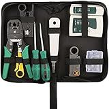 Hiija Network Tool Kit Professional Network Maintenance LAN Cable Tester, RJ45 Crimper 9 in 1 Repair Tools RJ45 Crimp Tool, 8P8C RJ45 Connectors, Cable Tester, Screwdriver, Stripping Pliers
