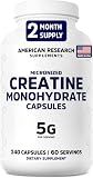American Research Supplements Creatine Monohydrate Capsules 5G, 60 Servings, Micronized Creatine Pills for Men and Women, 4 Caps per Serving