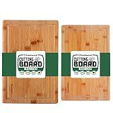 Freshware Freshware Bamboo Cutting Boards for Kitchen with Juice Groove [Set of 2] Wood Cutting Board for Chopping Meat, Vegetables, Fruits, Cheese, Knife Friendly Serving Tray with Handles