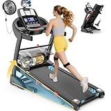 400 lbs Capacity Treadmill for Home with 15% Incline, 5.0 HP Folding Treadmill for Exercising, 0.6–10 MPH, APP Control, Shock Absorption, Quiet Running, Free Brushless Fan & Knee Support