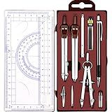 Outus 13 Pcs Geometry Set for Students Math Protractor Compass with Rulers Mechanical Pencil Lead Refills Storage Box of Protractors Kit for School Class Student Drafting Drawing