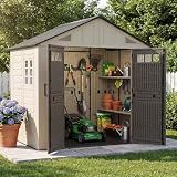 Aoxun 8x6 Ft Outdoor Storage Shed with Floor, Large Resin Outdoor Shed with Lockable Door & Windows, Garden HDPE Sheds for Lawn Tools, Pool Supplies & Bikes