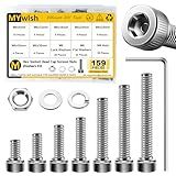 Mywish 159-Piece M6 Screw Assortment Kit, Stainless Steel Hex Socket Head Cap Screws, Bolts, Washers, Nuts, Hex Wrenches M6*8/12/16/20/25/30/35mm