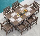 SERWALL 7 Pcs Outdoor Dining Set, 1 Umbrella Hole Table & 6 Chairs, Coffee
