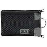 Chums Surfshorts Wallet - Lightweight Slim Wallet with RFID Blocking Card & Clear ID Window - Zippered, Water Resistant w/Key Ring (Black/Gray)