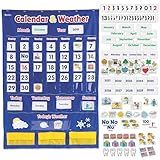Learning Resources Calendar & Weather Pocket Chart - Classroom Calendar, Calendar and Weather Chart for Classroom, Teacher and Back to School Supplies