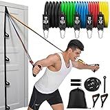 Resistance Bands Set with Door Anchor Training System, 5 Colors Stackable up to 150LBS, Includes 5-Angle Door Training Tool, Home Full Body Workout Bands, Handles, Ankle Straps, Portable Bag
