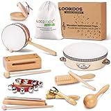LOOIKOOS Toddler Musical Instruments Montessori Natural Wooden Percussion Instruments for Kids Preschool Educational Musical Toys Set for Boys and Girls with Storage Bag