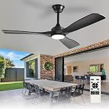 Depuley 52-Inch Ceiling Fan with Light: Black 3 Blade Outdoor Fans for Patios - Dimmable Indoor Fan with Remote Control Fandelier for Living Room Bedroom Porch Quiet Motor Reversible 6 Speed Timer