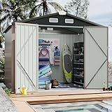 Aoxun 6' x 8' Storage Shed with Base Outdoor Steel Garden Utility Cabinet with Lockable Door Waterproof & Rust-Proof for Yard, Patio, Backyard (Brown, Base Included)