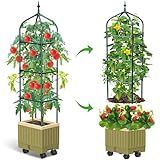 Raised Garden Bed Planter Box with Trellis, 71" Self-Watering Tomato Planter with Wheels for Climbing Vegetable and Plants, Tomato Cage Planters for Indoor Outdoor Patio Greenhouse Gardening (1Pack)