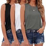 GAYHAY 3 Pack Womens Tank Tops - Crew Neck Sleeveless Shirts Loose Fit Spring Summer Clothes Beach Vacation Outfits 2026 Black/White/Grey
