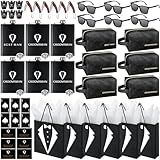 60Pcs Groomsmen Gifts Set of 6, Groomsmen Proposal Box with Flasks Sunglasses PU Leather Toiletry Bag Bottle Opener for Wedding Groomsman Best Man Gift (Black)