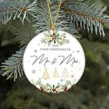 Our First Christmas as Mr and Mrs Ornament 2025 – Newlywed Christmas Ornament – Wedding Gift for Couple – Mr & Mrs Holiday Keepsake – First Married Christmas Ornament – Ceramic Tree Decoration (HC-42)