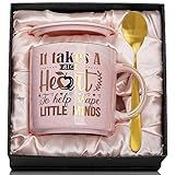 Teacher Appreciation Gifts for Women, Best Thank You Teachers Mug, Retirement, Graduation, End of Year, Back to School Gift from Student, 14Oz Ceramic Cup with Gold Print, with Spoon Elegant Box