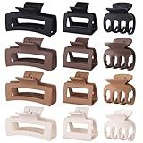 SMKSL 12 Pcs Hair Clips for Women 3 Styles Small Medium Large Claw Clips for Thin Thick Curly Hair, Strong Hold & Non-Slip Clips, Stylish Matte Plastic Hair Accessories Ideal Gifts for Women (Brown)
