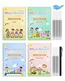 GAUENEEN Magic Practice Copybook, Reusable Writing Practice Book, Handwriting Aid for Preschool Kids Age 3-8 (4 Books with Pens)