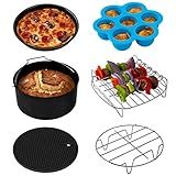 COSORI Air Fryer Accessories, Set of 6 Perfect for Most 5.0 Qt and Larger Ovens, Cake & Pizza Pan, Metal Holder, Rack & Skewers, etc, BPA Free, Nonstick, Dishwasher Safe, 5.8 QT, Black