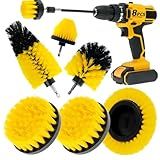 ETOUPA 8 Pcs Drill Brush Attachment Set, Power Cleaning Scrub Brush Kit with Extend Long Attachment, All Purpose Drill Scrub Brushes for Car, Grout, Floor, Tub, Bathroom and Kitchen (Yellow)