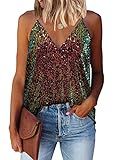 miduo Womens Tank Tops Summer Sparkle Sequin Tops V Neck Halter Cami Shirts Sequin for Holiday L Multicoloured