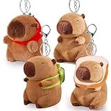 4 Pack Capybara Keychain Plush, Capybara Stuffed Animal Toys with Clothes Accessories, Capibara Keychains for Backpacks Classroom Birthday Party Favors Halloween Stocking Stuffers Gifts for Kids