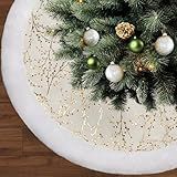 36 Inch Christmas Tree Skirt,White and Gold Faux Fur Xmas Tree Skirt,Thick Plush Velvet Tree Skirt for 4ft/6ft/7.5ft/9ft Christmas Trees,Large White Christmas Tree Skirt for Holiday Decoration