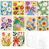 Nuberlic 10 Packs 8X10 Pre Drawn Canvas for Painting for Kids Floral Pre Printed Canvas Painting Kit Vibrant Botanical Pre Drawn Canvas to PaintGirls Night Party Supplies