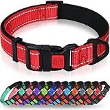 Taglory Reflective Dog Collar for Large Dogs, Soft Neoprene Padded with Escape-Proof Locking Buckle, Upgraded Zinc Alloy Ring, Adjustable for Pitbull Labrador Retriever, Red,L