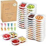 ALFEVA 24 Pcs Reusable Snack Containers with Lids Portion control, Camping Essentials,Meal Prep Containers for Kids adults On the Go Meals, 10 Forks, Snack Pack Containers for Travel