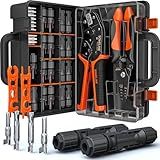 SOMELINE Solar Connector Crimping Tool Kit, 14-10 AWG Crimper for Solar Panel Cables, Tool Kit with 12 Pairs of Solar Connectors and Wrench and Stripper and Crimper, Solar Panel Connectors