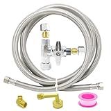 TTFLEX Dishwasher Installation Kit, 10 FT Stainless Steel Braided Hose with 3/8" MIP Elbow, 3/8" Tee Stop Valve and 3/4" FHT Elbow