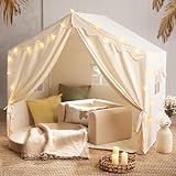 Tiny Land Kids Tent with Mat and Star Lights, Indoor Playhouse for Toddlers, 57"x36"x52" Large Reading Nook for Girls & Boys, Modern Bed Canopy for Kids Room