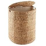 Casafield Half Moon Laundry Hamper with Lid and Removable Liner Bag - Natural, Woven Water Hyacinth Laundry Basket for Clothes and Towels