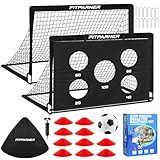 Kids Soccer Goals, 2 Pack 4x3 ft Soccer Nets for Kids Age 3-5 6-8 8-12 10-12-14, Backyard Training Equipment Set with Target, Ball, Cones for Goal Practice,Outdoor Game, Ideal Gift
