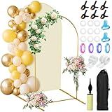 Jupwalz Arch Backdrop Stand and Cover Set, Metal Arch Stand with Rich Balloon Tool for Wedding Birthday Baby Shower Graduation Event Balloon Flowers Decor, Easy to Assemble (7.2FT, Beige)
