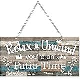 Hotop Outdoor Patio Sign Decoration Metal Patio Signs Decor for Backyard Porch Wall Art Balcony Gazebo Accessories Relax Placard for Christmas Outside Decorations(10 x 5",Vivid)
